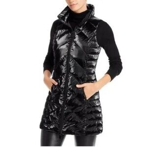 NWT Anorak Down Chevron Black Glossy Quilted Vest Size XS